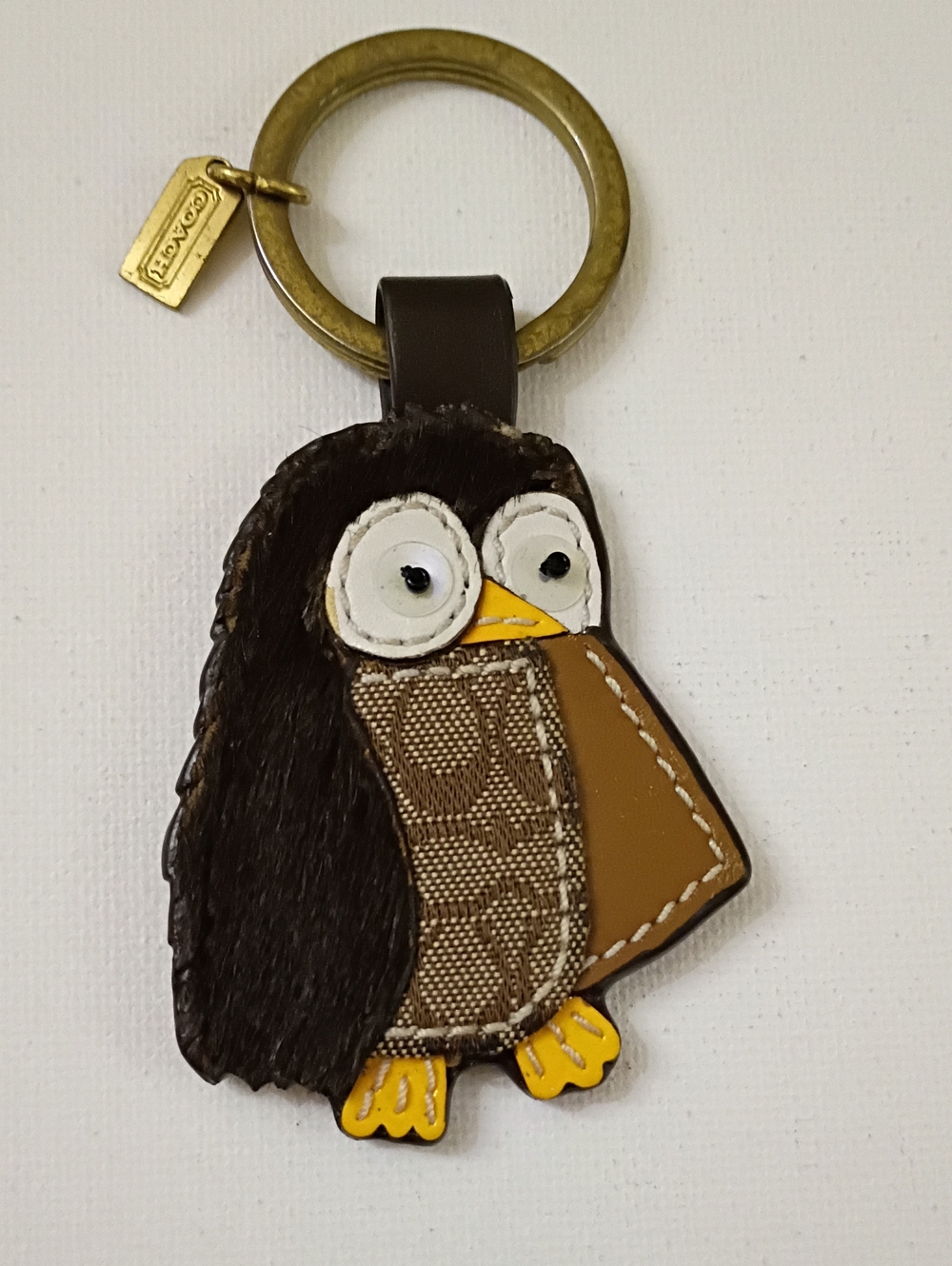 Coach Vintage Owl Keychain in Brown, Yellow, White
